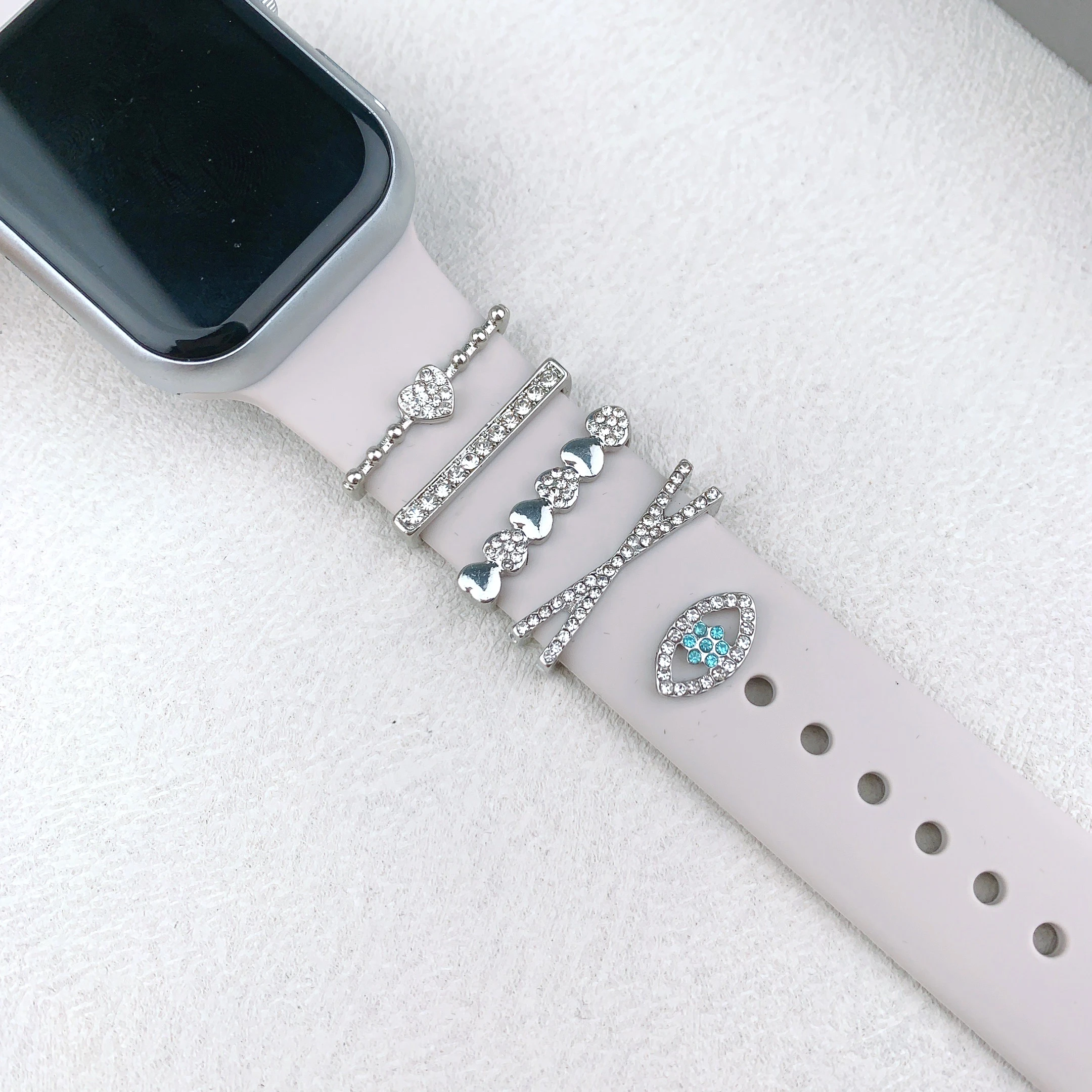 Anillo decorativo de correa de para Apple Watch, adorno de diamante, decoración de pulsera, dijes de Metal, accesorios de correa de silicona