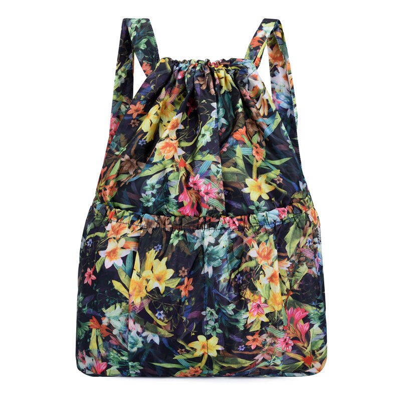 Vinatge Drawstring Backpacks Women Large Capacity Flower Ethnic Style Waterproof Nylon Rucksack Shoulders Backpacks