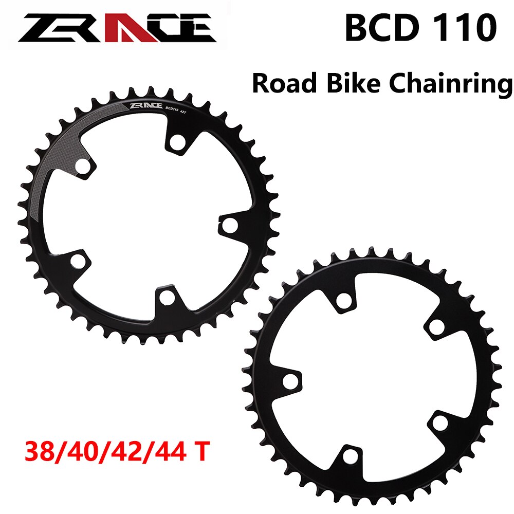 Zrace Racefiets Kettingblad Bcd 110 38T 40T 42T 44T Fiets Kettingwiel Aluminiumlegering Enkele Disc fietsen Accessoires Zwart