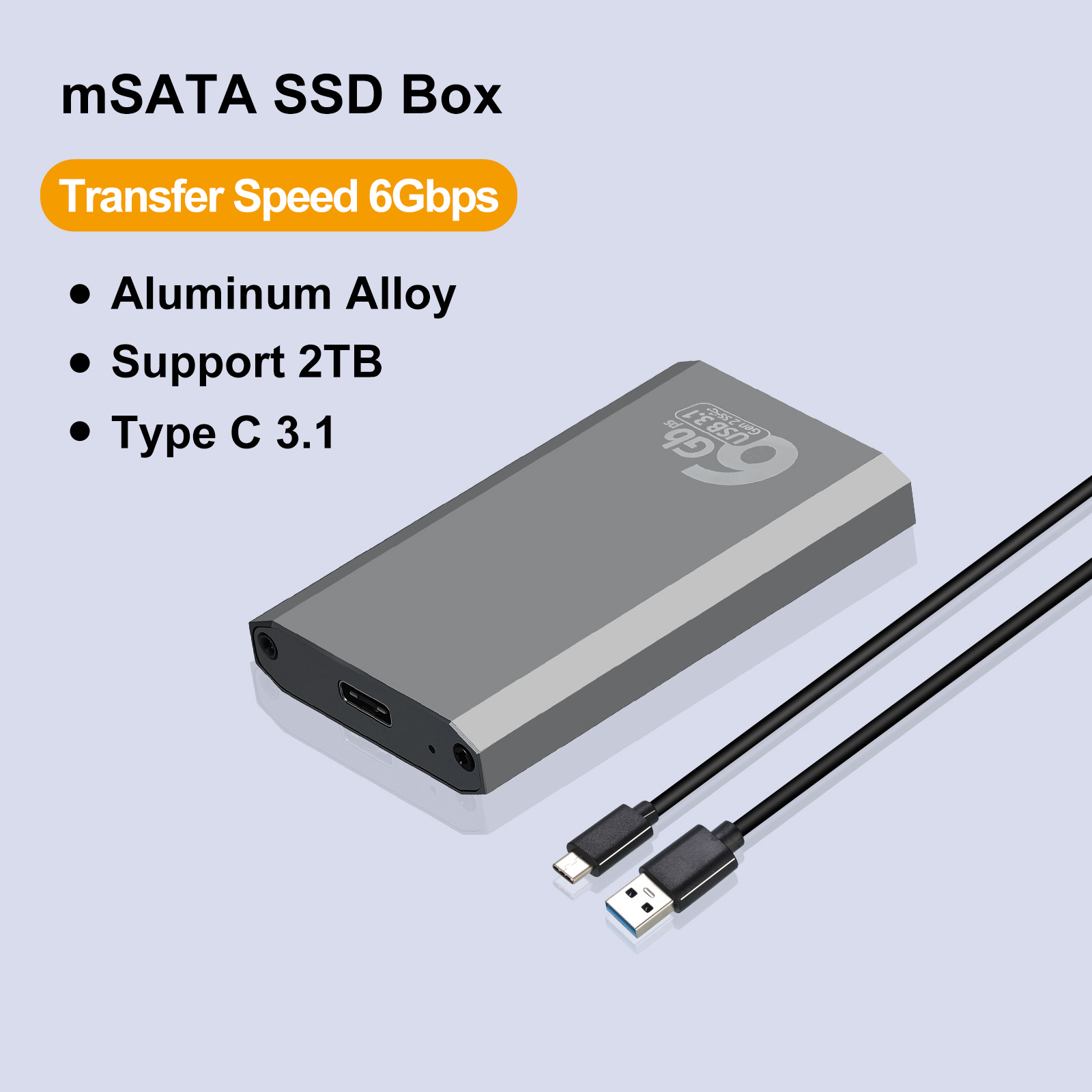 mSATA to USB 3.1 Gen2 6Gbps SSD Enclosure Adapter Strong Case with Type C Port for mSATA Internal Solid State Drive Hard Drive: Default Title