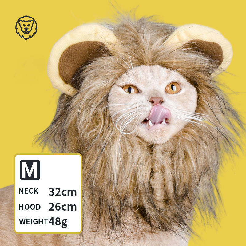 Peluca de gato de melena de León, sombrero para cachorro y gato, accesorio de decoración para mascota, gorro de pelo de lujo, gorro de Orejas de conejo y oso: M Lion