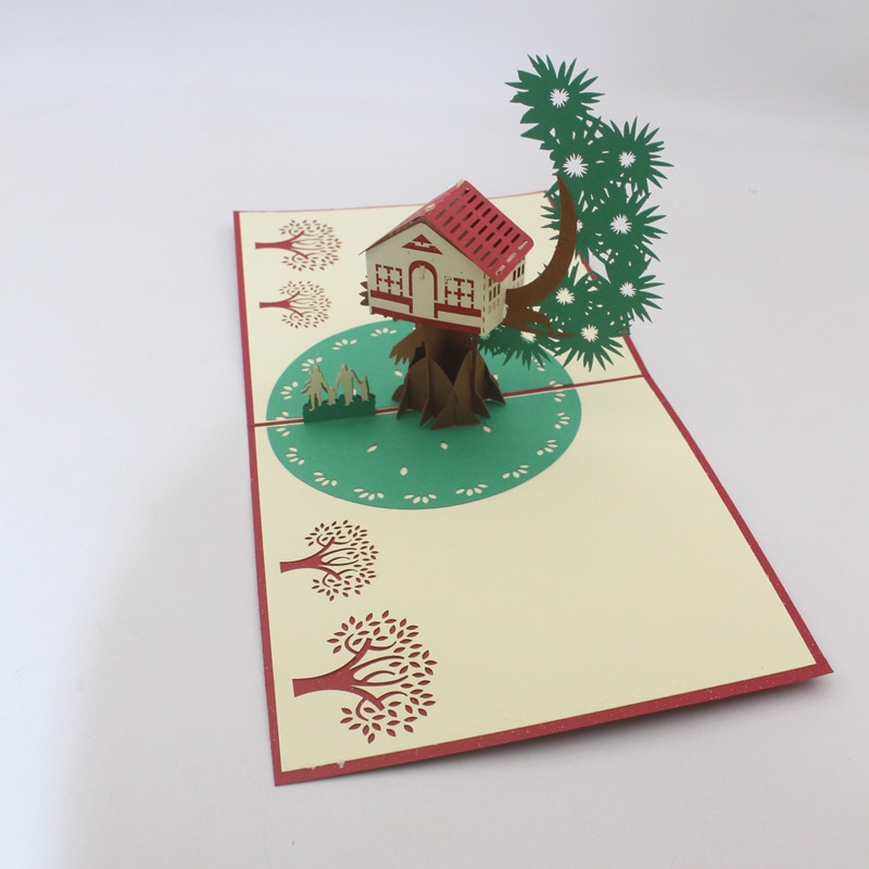 3D Handgemaakte Cartoon Tree House Familie Papier Uitnodiging Wenskaarten Postkaart Relatiegeschenk Vader Moederdag Supply