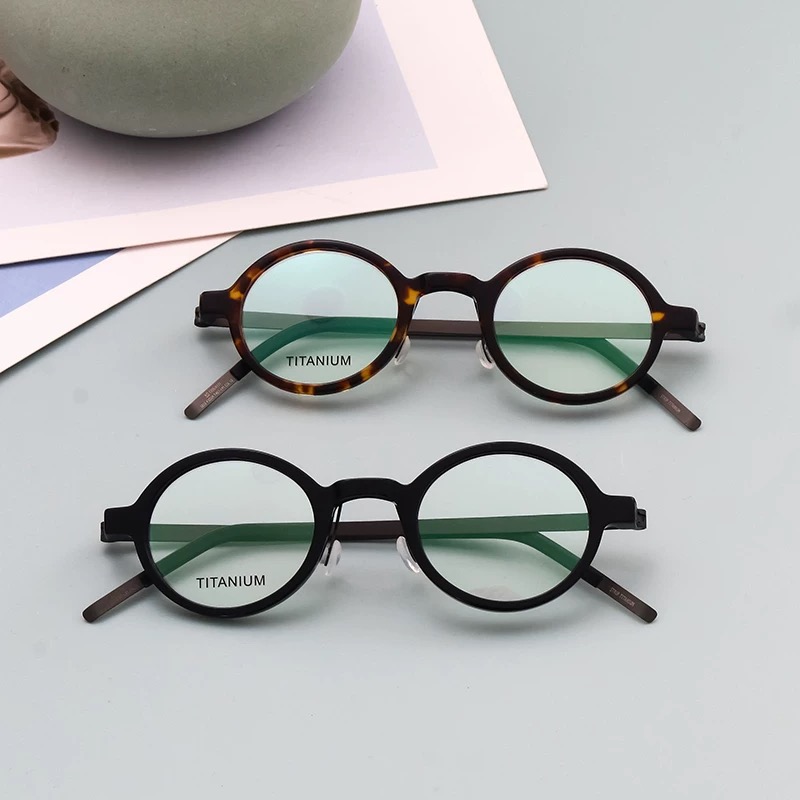 Denmark Ultralichte Schroefloze Bril Mannen Vrouwen Ronde Acetaat Titanium 1810 Bril Frame 130Mm Retro Klein Formaat Oculos