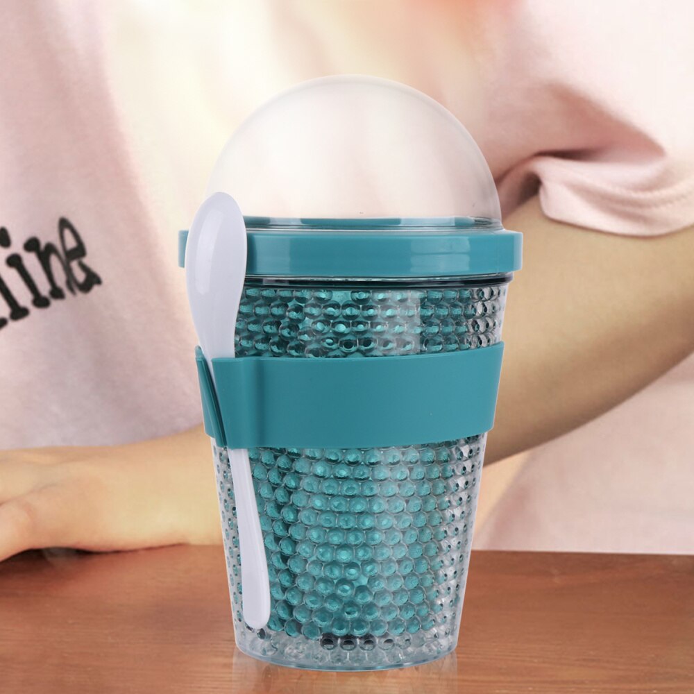1pc Reusable Double Layer Yogurt Cup Cup Portable Cup Large Capacity Tea Cup with Lid and Spoon (Random Color, 360ml)
