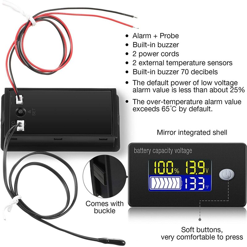 Battery Capacity Voltage Meter with Temperature Se... Grandado