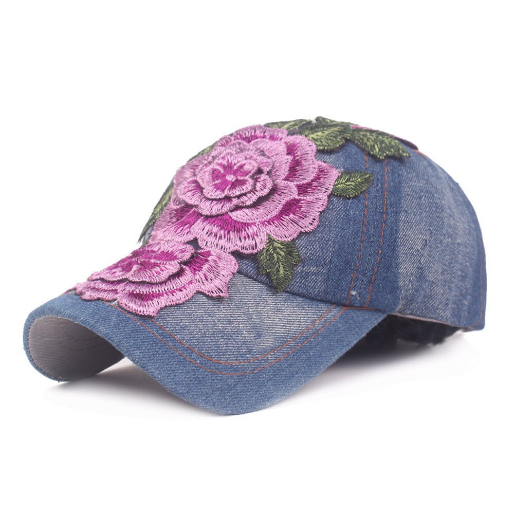 Feminino floral denim clássico boné chapéu de beisebol casual ajustável cowboy chapéus hatcs0407: Dark Pink