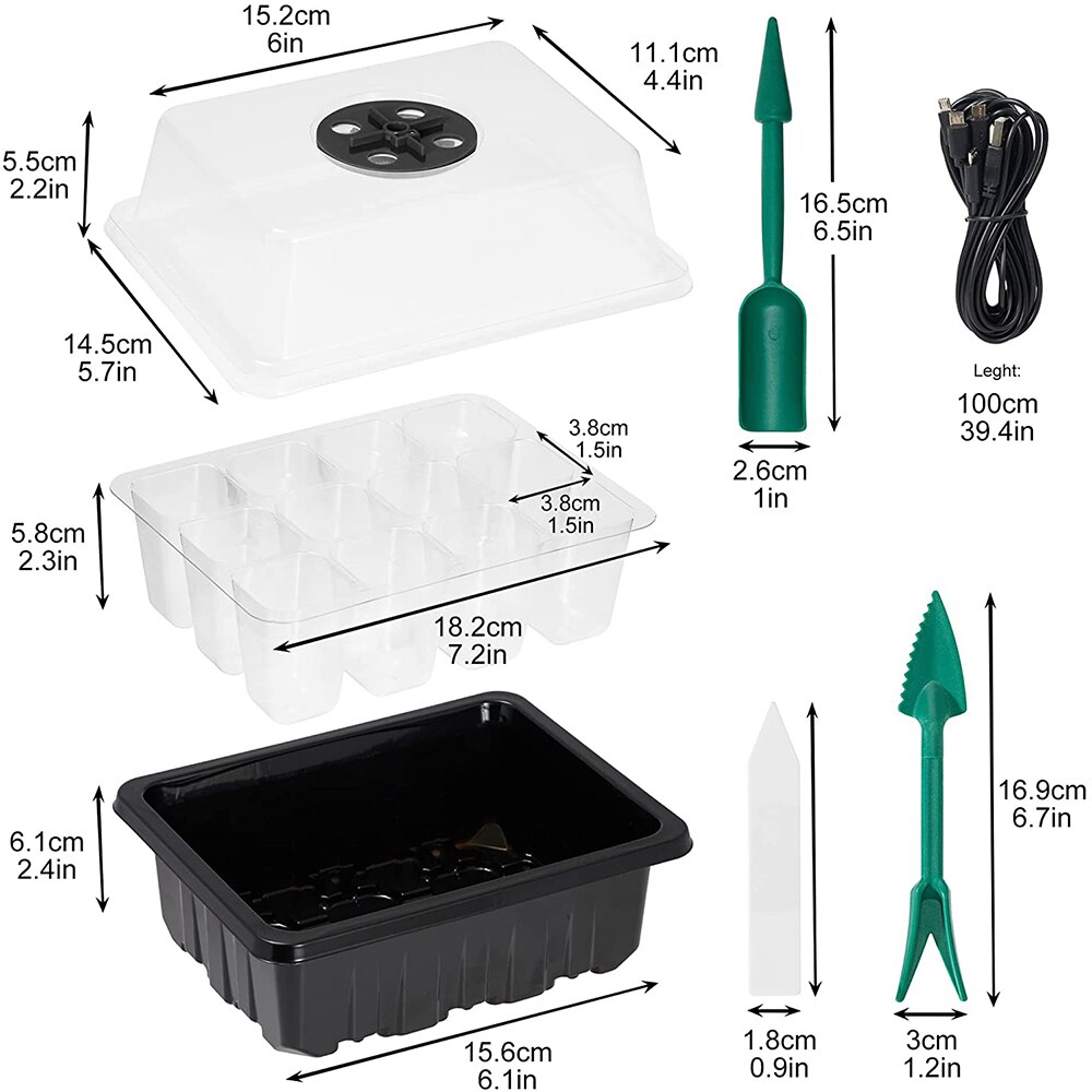 Kit de bandeja de semillero de 60 celdas, bandejas de inicio de semillas con luz de crecimiento y humedad ajustable, bandejas de vivero de semillas, Kit de cultivo, 5 paquetes