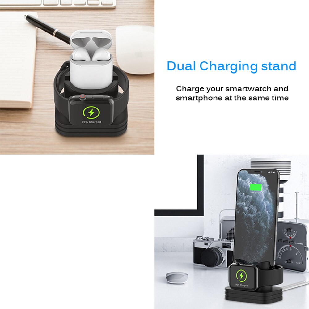 Multifunctionele 2 In 1 Opladen Dock Station Charger Siliconen Bureau Oplaadstation Anti-Fall Stand Houder Voor AirPods Case lader