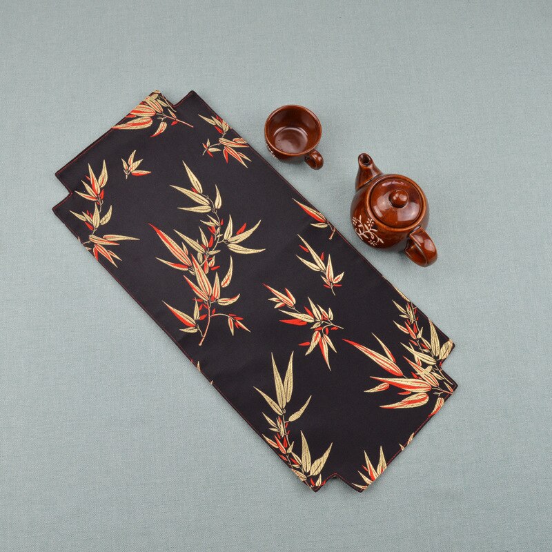 Chinese tea banquet tea tray mat tea mat small table flag fabric tea coaster dry brewing tea art retro tea towel 48X22cm: bamboo leaves-1