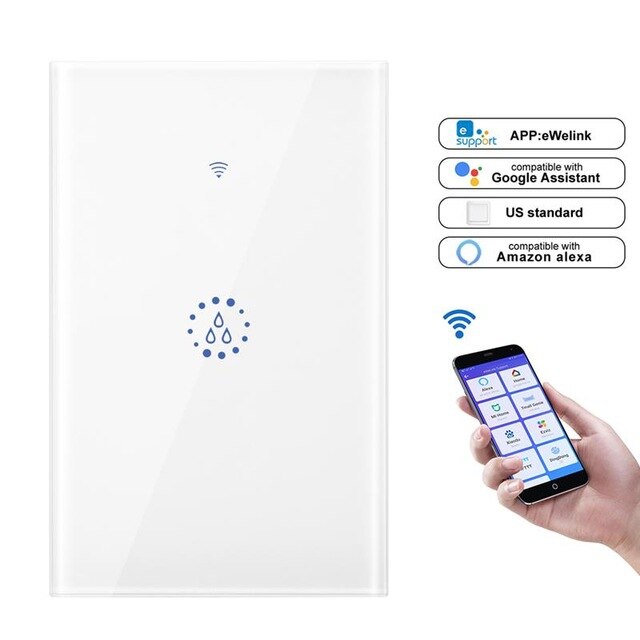 Smart Wifi Water Heater Boiler Switch 20A 3000W Glass Panel High-Power Timmer Mobile APP Voice Control with Alexa Google Home: US White