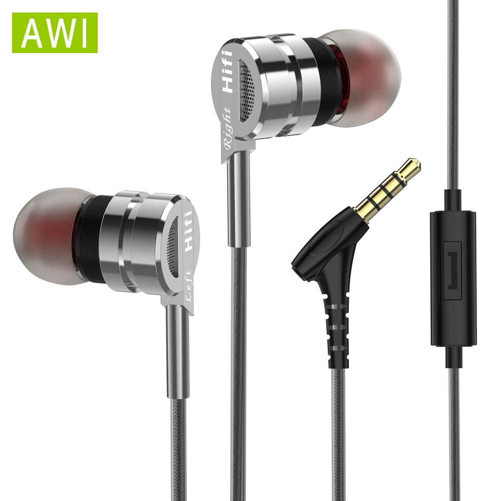 Awi M6 Oortelefoon Hoofdtelefoon D05 Metalen Stereo Headset Met Microfoon Oortelefoon Noise Cancelling Auriculares Oordopjes Voor Telefoon Xiaomi Muziek