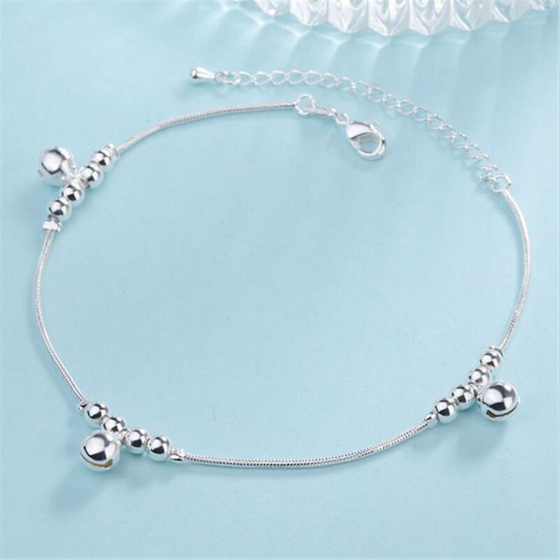 Kofsac sommer glossy runde perler 925 sterlingsølv link chain fodlænke til kvinder smykker ankel armbånd pige bedste