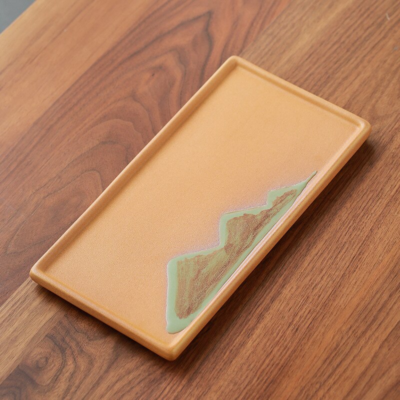 In The Distant Japanese Pottery Bamboo Tea Tray Retro Small Number Ceramic Tea Utensil Tea Chinese Tea Table Gongfu Tea Tray: tea tray C