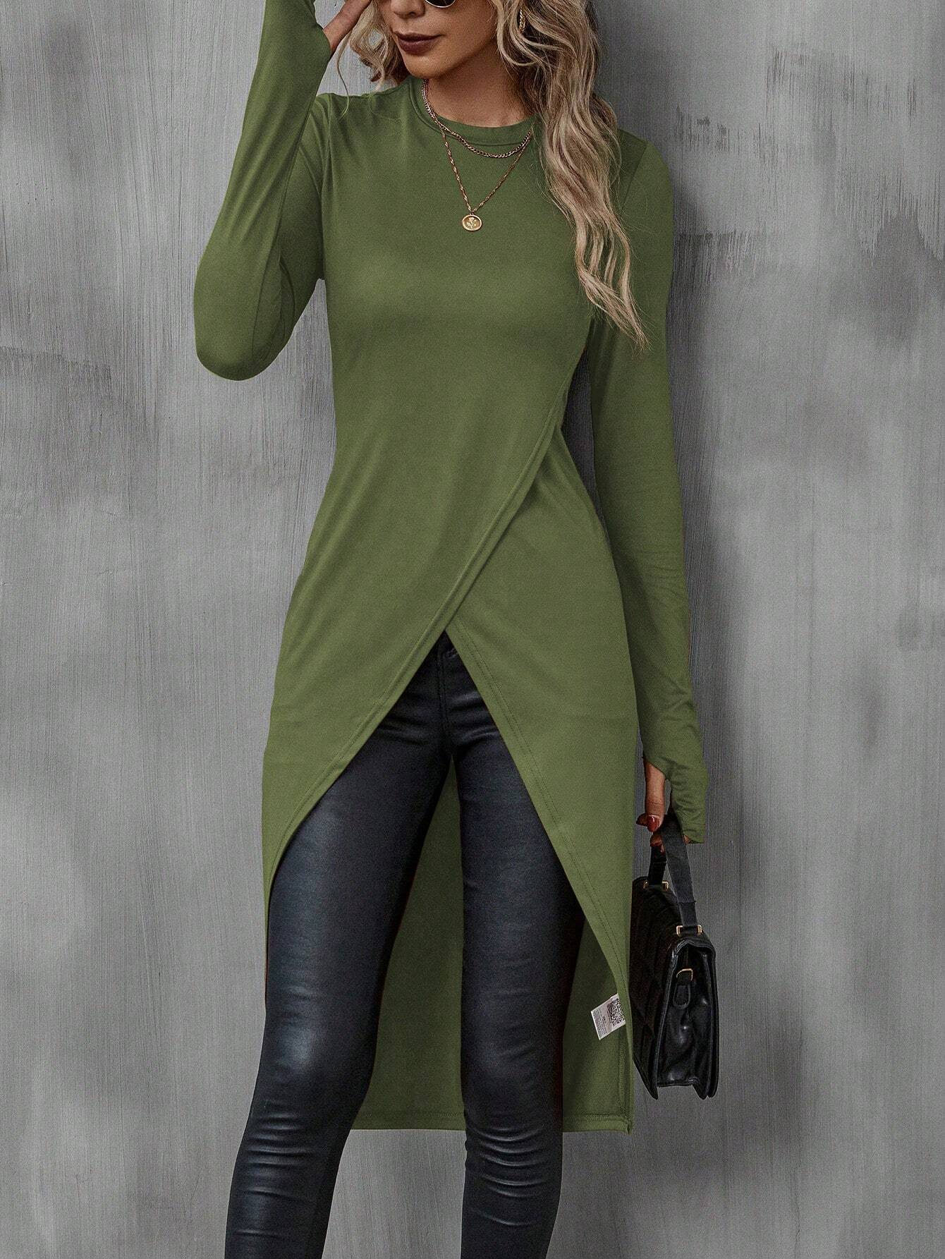 Mia Muse Camisetas de otoño para mujer, camisetas francesas decentes lisas de manga larga con cuello redondo, camisetas largas de calle