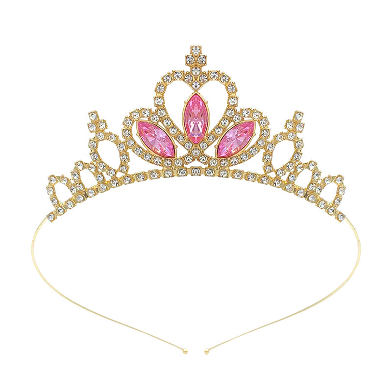 Zanlloy Kids Rhinestone Tiara Princess Headband for Girls Birthday Accessories Bridal Crystal Crown Tiara Wedding Hair Jewelry: Pure Gold Color