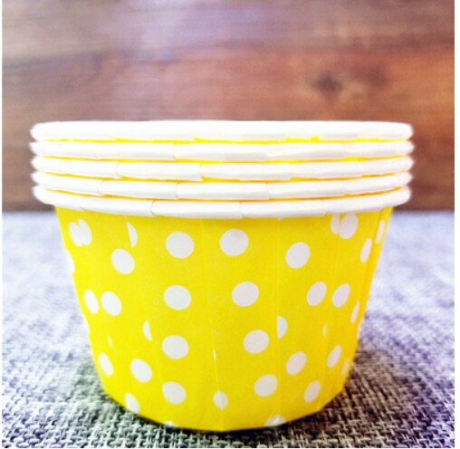 Ensemble de gobelets à gâteau en papier enduit à bord roulé, grands/petits, à muffin de dessin animé, gobelets résistants aux hautes températures, 100 pièces/ensemble: yellow