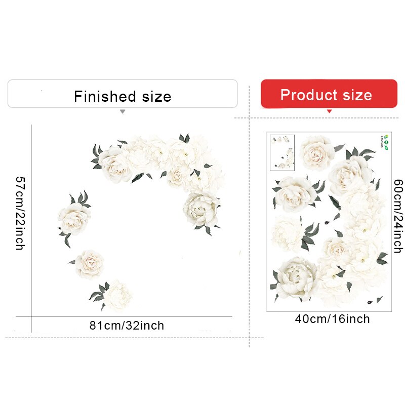 White Peony Wall Stickers for Living room Bedroom ... – Vicedeal