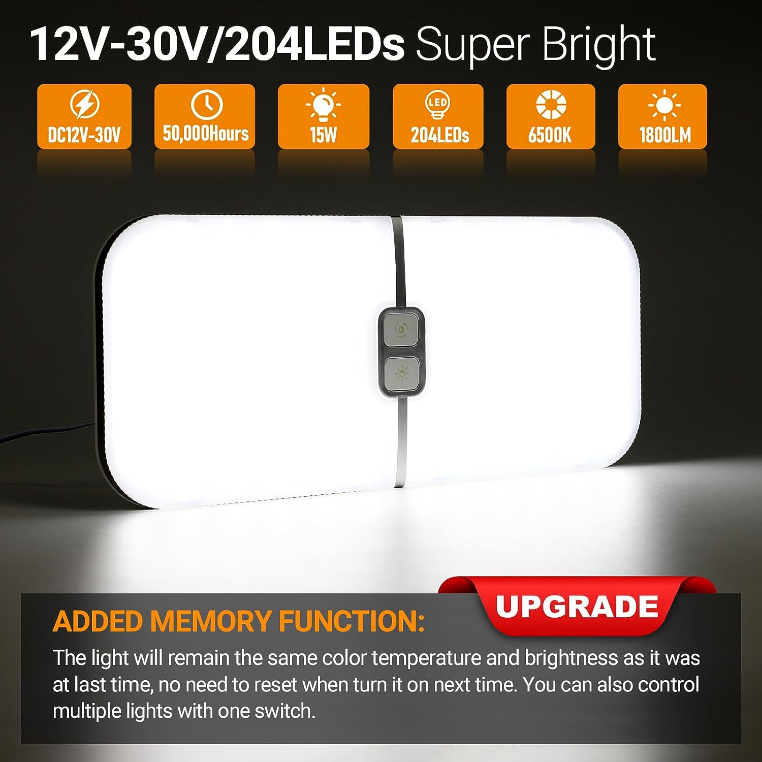 Rv Verlichting Interieur, 3 Kleuren Camper Verlichting, 204 Leds Dimbaar 12V Volt Led Lampen Armatuur, Rv Plafond Dome Licht