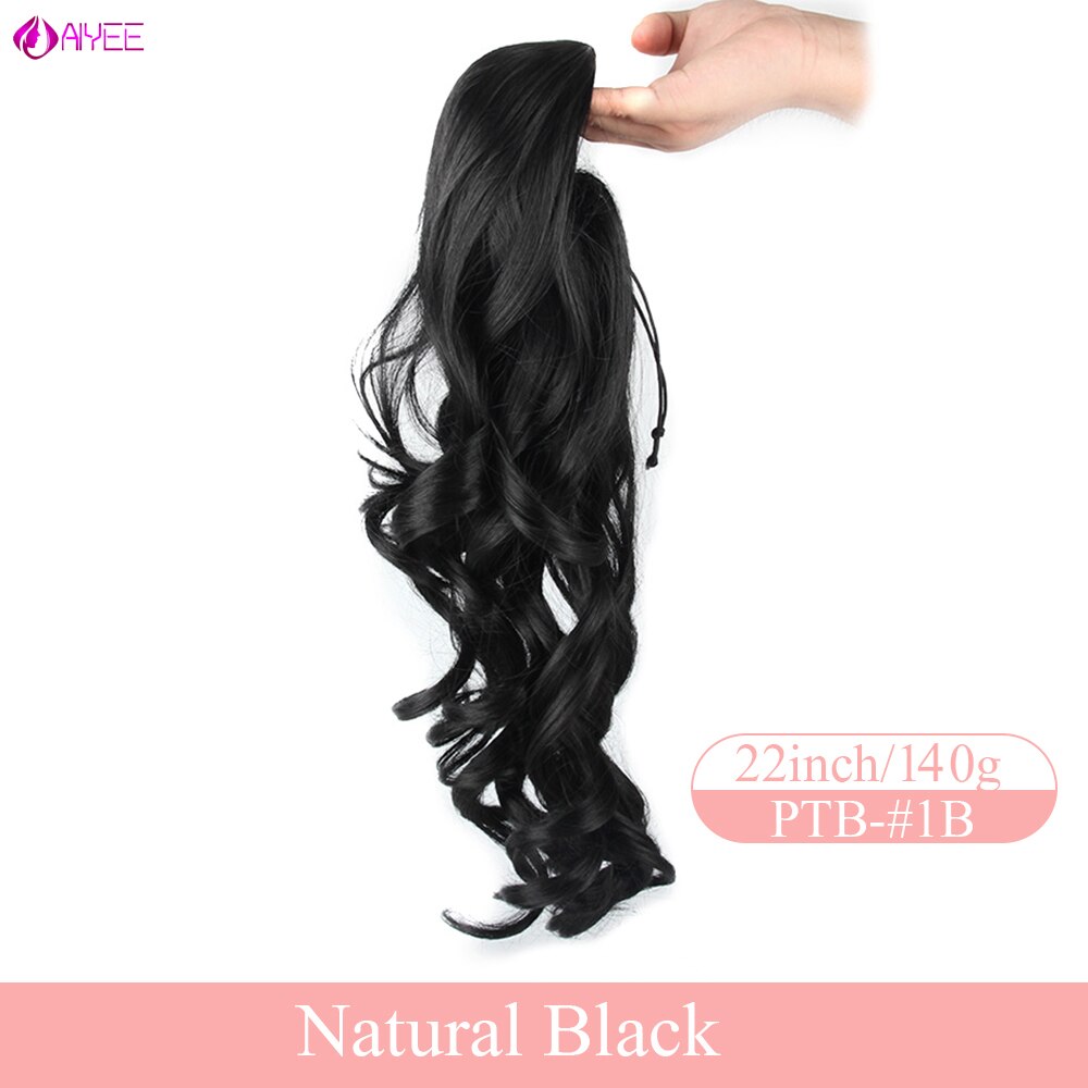 AIYEE Clip in Hair Extensions 55cm,22" Pony Tail Horsetail Synthetic Hairpieces Ponytail Drawstring Straight Ribbon Ponytails: T1B/613