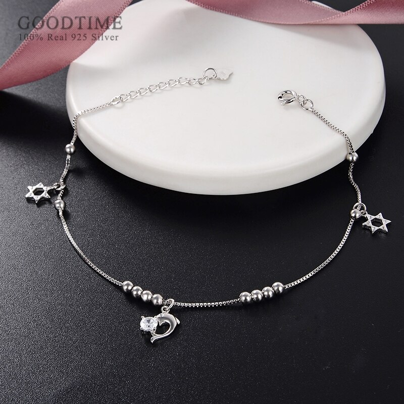 Mode Vrouwen Enkelband 925 Sterling Zilveren Verse Zeshoekige Dolfijn Vorm Enkelbandje Aan Dame Meisje Decoratie Sieraden Voet Accessoires
