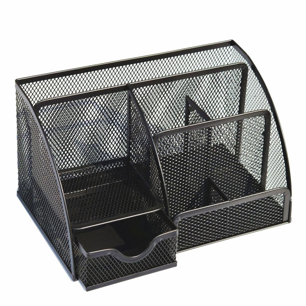 Office Desk Organizer with 6 Compartments Drawer | The Mesh Collection Black Desktop Storage Office Desk Organizer