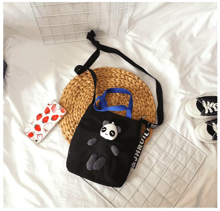 Straat Foto Leuke Panda Messenger Bag Meisje Kleine Verse Canvas Tas Vrouwelijke Student Zak Vrouwelijke Zak: Black