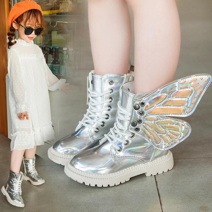 Herbst Winter Art Schuhe PU Leder Wasserdicht FlüGel Martin Stiefel freundlicher Schnee Stiefel Mädchen Jungen Hohe Stiefel Turnschuhe