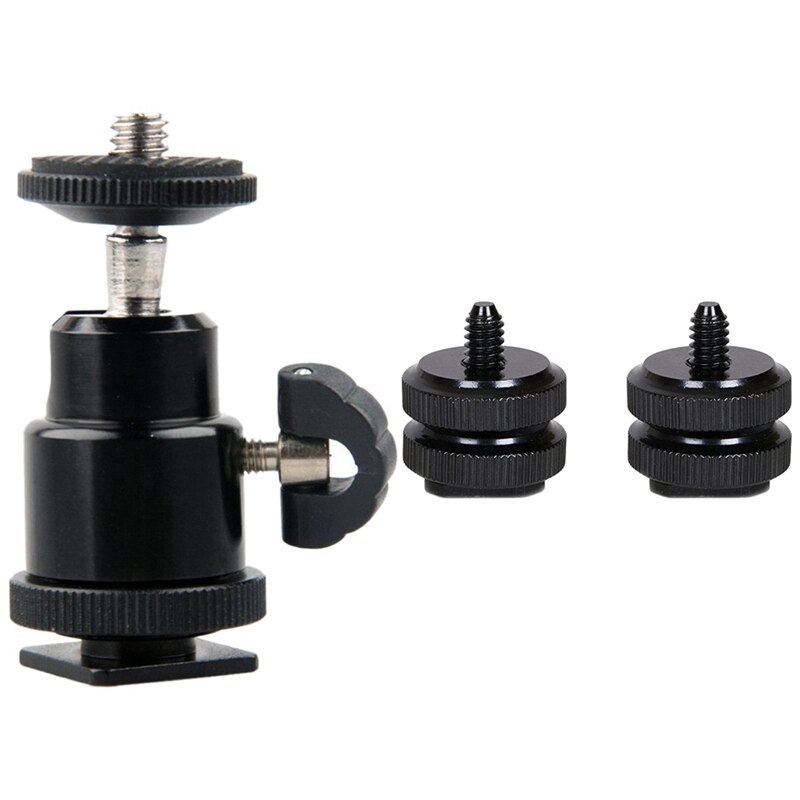 1 Pcs Mini Ball Head 1/4 Inch Mount with Flash Shoe & 2 Pcs Shoe Screw Mount Adapter Dslr Tripod Screw Adapter