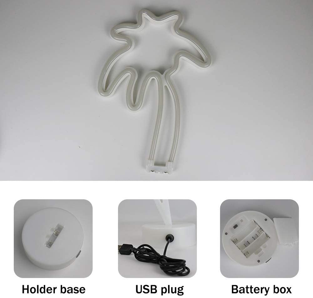 Led neon kokos palme bordplade lampe med holder base natlys til børn soveværelse indretning fest fødselsdag stue