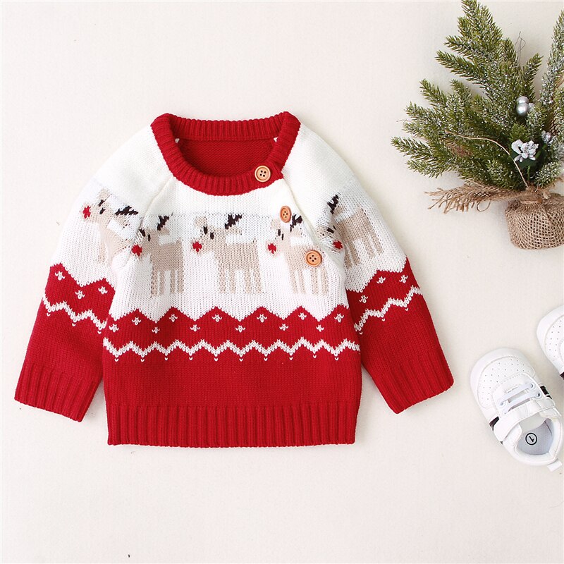 Baby Boys Girls Christmas Sweater Autumn Winter Clothes Pullover Knitted Tops Cartoon Printed Kids Sweaters Jumper