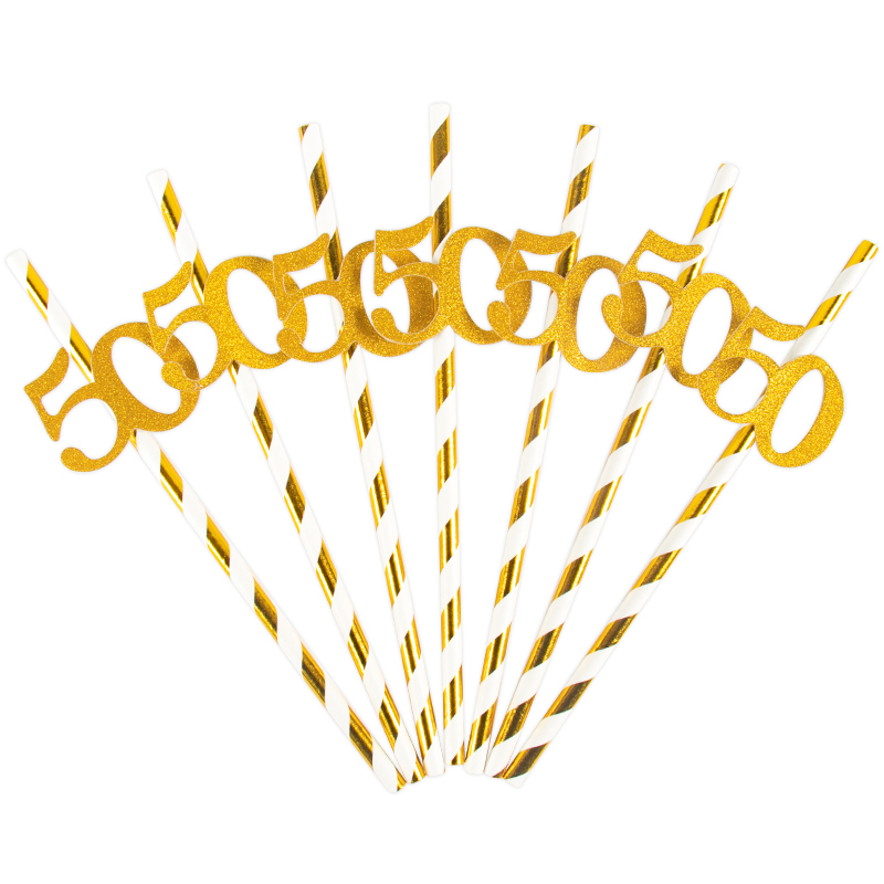 10 cannucce di carta a strisce dorate 30° 40° 50° 60° compleanno cannucce per adulti 30 40 50 anni anniversario di compleanno: Oliva