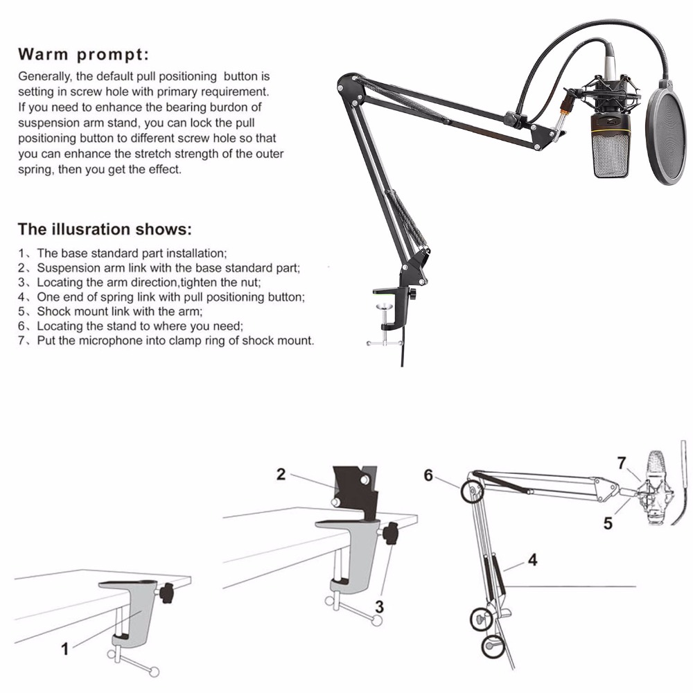 Neewer Broadcast Studio Microphone Suspension Boom Scissor Arm Stand with Shock Mount and XLR Male to Female Cable