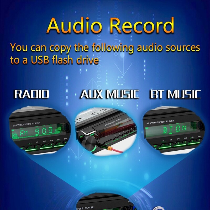 Car Stereo Mp3 Player Bluetooth Aux Usb Tf Fm Radio o In-Dash Handsfree Mic