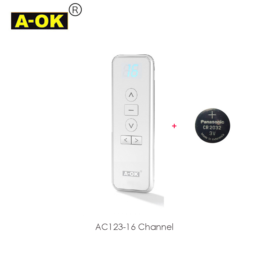 Original A-OK RF433 Remote Controller AC123-1/2/6/16 Channel for A-OK RF433 Curtain Motor and RF433 Tubular Motor,with battery: AC123-16