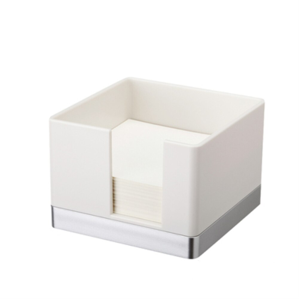 Simple Memo Holder Self-Stick Notepad Notes Cube Dispenser Case 3.5x3.5 Inch with Silver Base for Office Home Desk Organizers: White