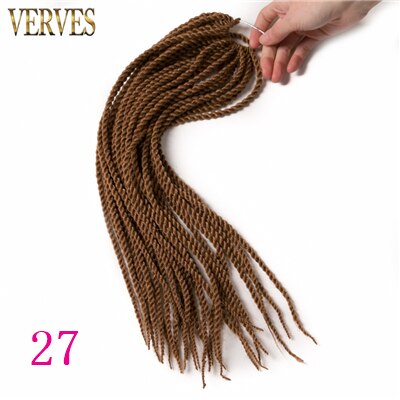 Verves ombre virkade flätor 6 pack ,30 trådar/pack 18 '', litet senegalesiskt twist hår syntetiskt flätat hårförlängningar brunt, grått: #27