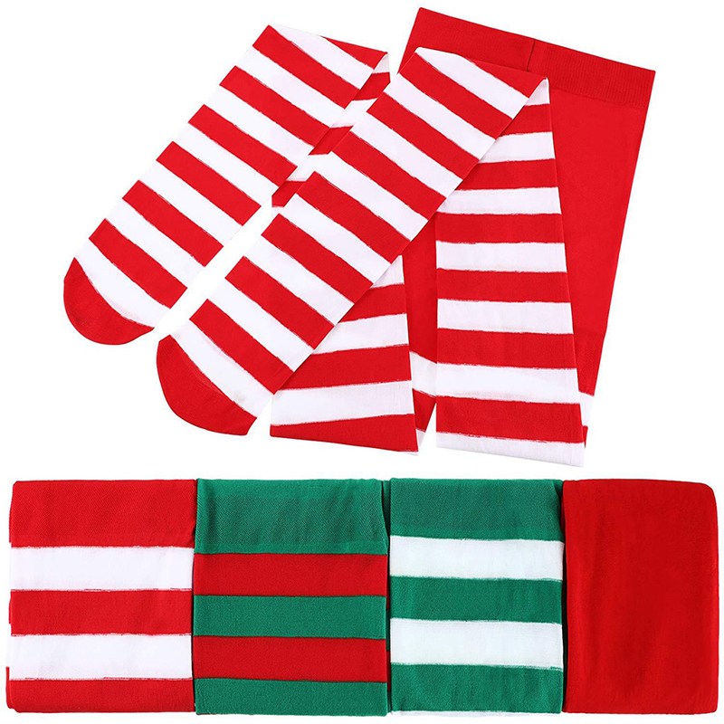Medias a rayas rojas y negras para mujer, medias largas hasta el muslo para de Navidad, maquillaje, decoración de graduación, disfraz de Cosplay