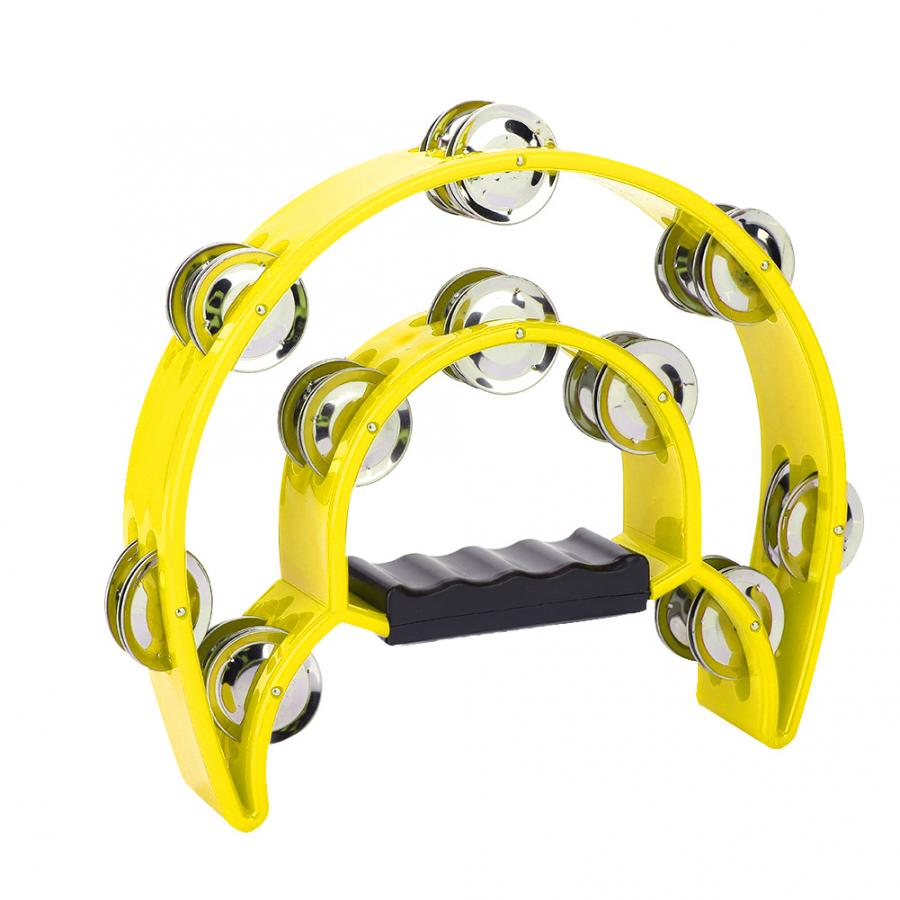 Round Percussion Double Row Handbell Tambourine Double Half Moon Tambourine Percussion Drum Party Game Baby Toy: Yellow
