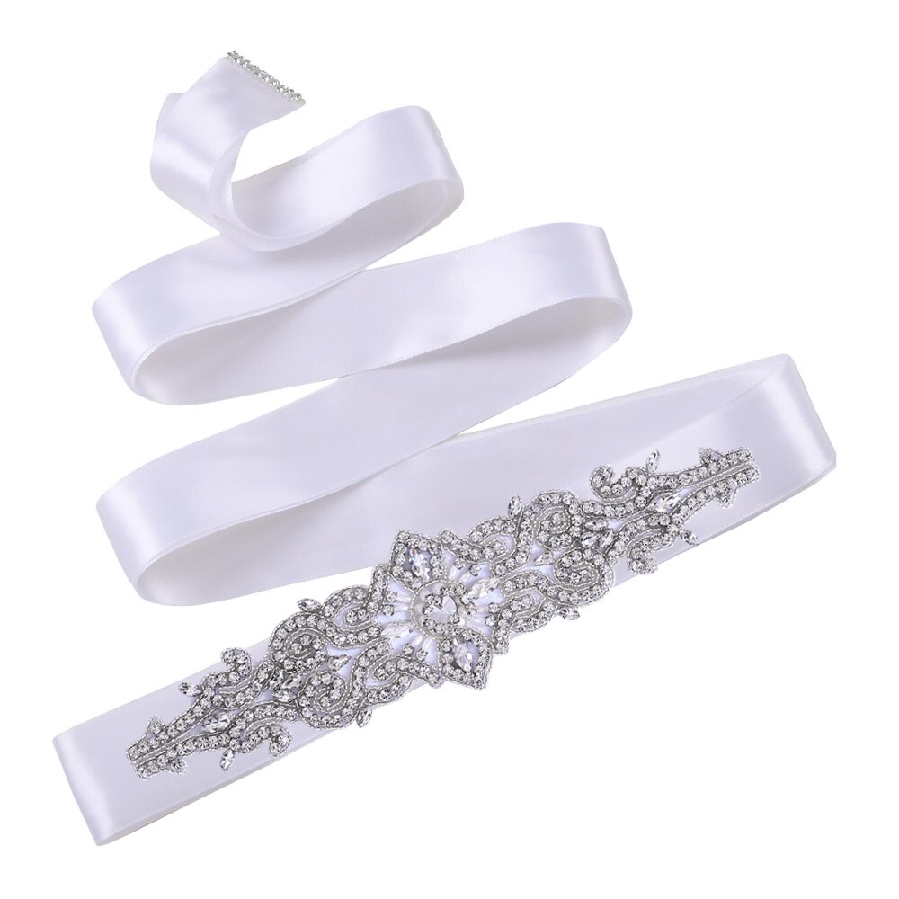 TOPQUEEN S26 Luxus Strass Hochzeit Kleider Gürtel Frauen Kristall Gürtel für Braut Hochzeit Bund Jewel Gürtel Braut Schärpen: White ribbon