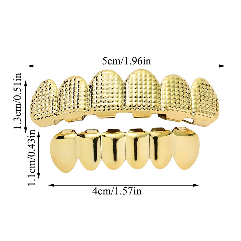 Hip Hop Mannen 6 Top & Bottom Tanden Goud Zilver Kleur Valse Tanden Grillz Set Bump Rooster Dental Grills voor Vrouwen Lichaam Sieraden