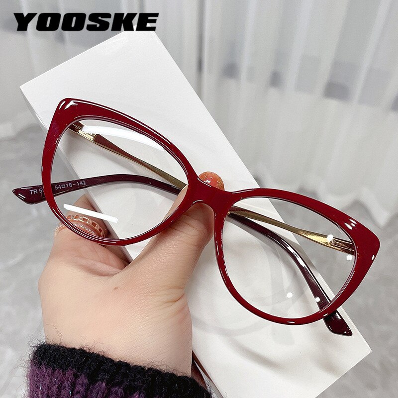 YOOSKE Anti Blue Light Glasses Women Retro Cat Eye Glasses TR90 Metal Spring Leg Optical Glass can be Equipped with Myopia Lens