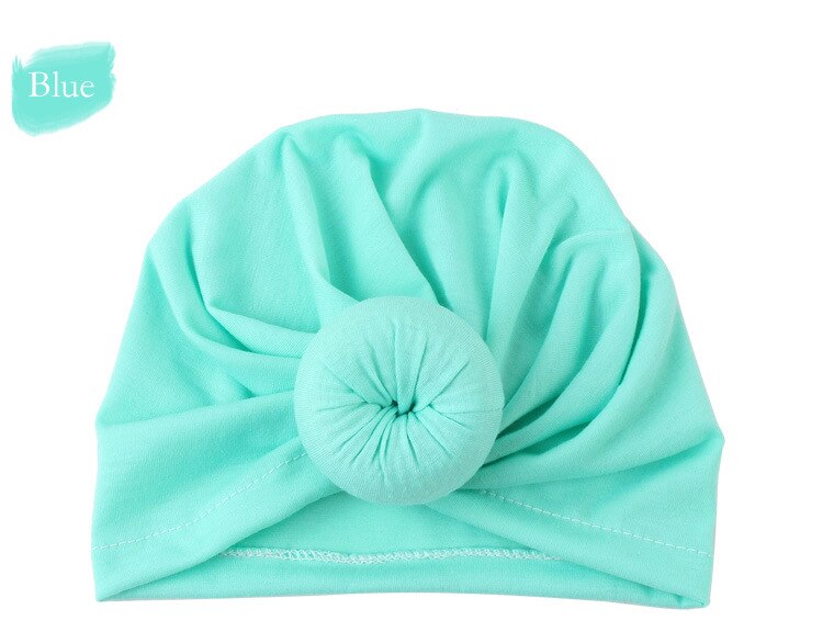 Ankomster babymössor donut bebe turban huva solid knuten keps unisex bomull mjuk söt hattar barn flickor pojke mössor keps: Blå