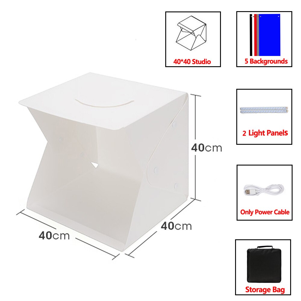 Boîte à lumière pliable 40x40, panneau de Studio Photo, lumière LED, Kit de fond Photo, boîte à lumière pour appareil Photo DSLR: WK003-5
