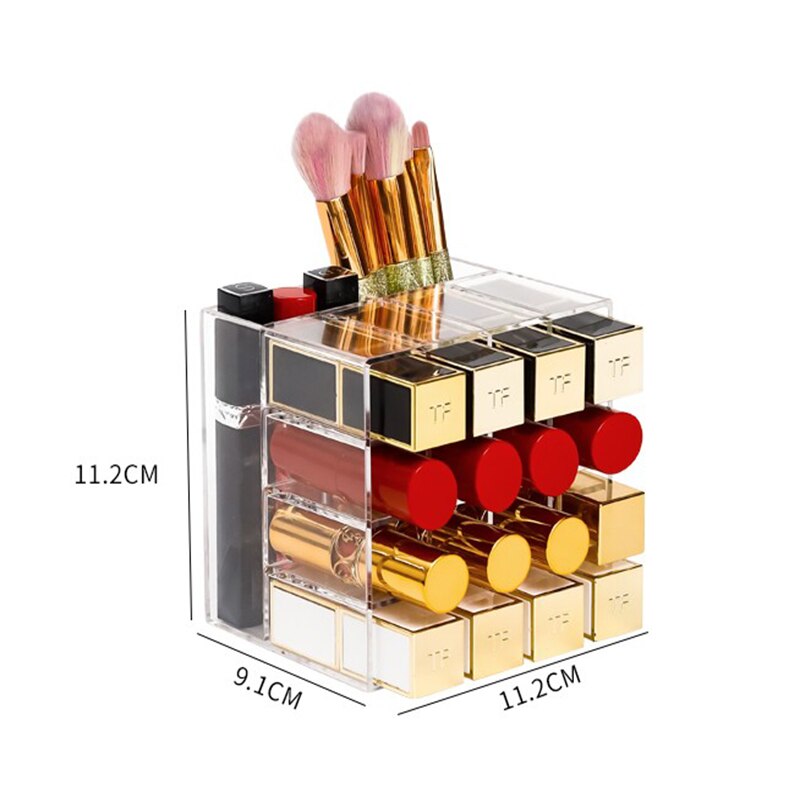 18 gitter makeup organizer læbestift opbevaring boks makeup børste holder gennemsigtig plast boks akryl læbestift lodret display: Default Title