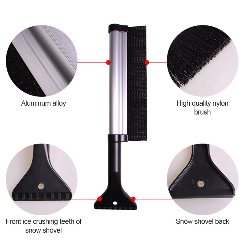 Grattoir à neige extensible, pelle rétractable pour vitres de voiture, brosse transparente, raclette, dégivrage, outil de nettoyage