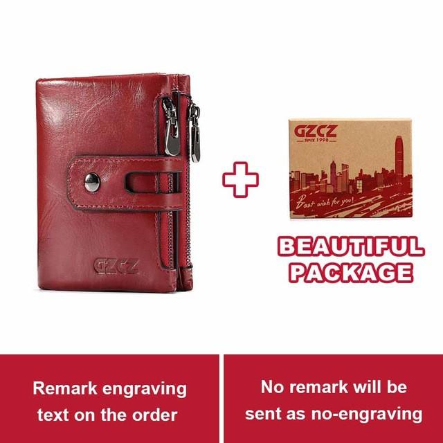 Wallet Women Wallets Real Leather Multi Pocket Female Purse Card Holder Pouch Portefeuille Carteira Walet for Women: Red Name Box