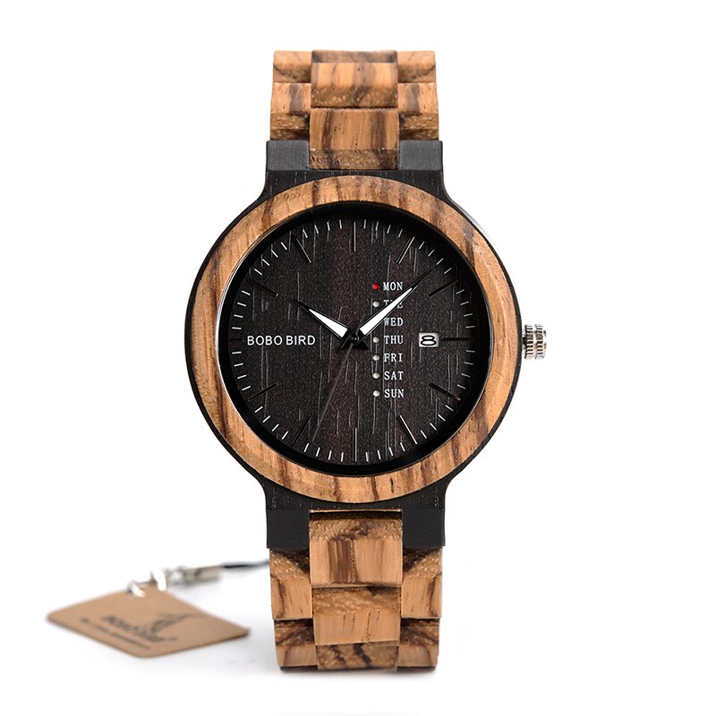 BOBO BIRD Fast Wooden Wristwatch Handmade Date Week Display Clock relogio masculino LED For Birthday Anniversary: O26-2