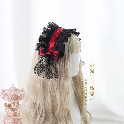 Lolita mørkt hårbånd sort rødt hår klip hovedbeklædning teen piger studerende japansk sød bowknot hårbøjle håndarbejde hårpynt: Sort rød
