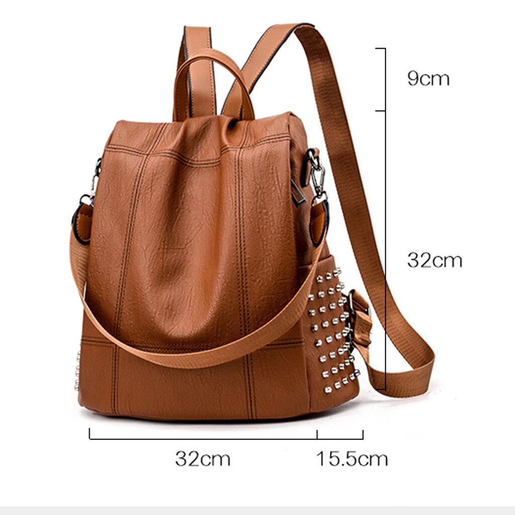 Mode Vrouwen Rugzak Pu Leer Klinknagel Slip Rugzak Meisje Mochila Feminina Anti-Diefstal Dubbele Schoudertassen