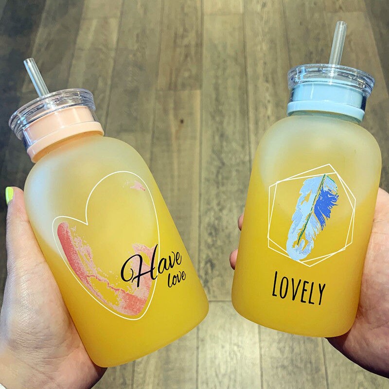 450ml bouteille en verre dessin animé givré/Transparent bouteilles d'eau BPA gratuit étanche Drinkware simplicité étudiant tasse